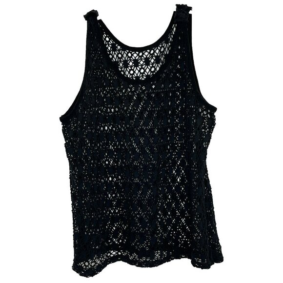 Open Crochet Top Scoop Neck Sleeveless 3X Black Boho Beachy Feastival Lagenlook - Picture 1 of 4